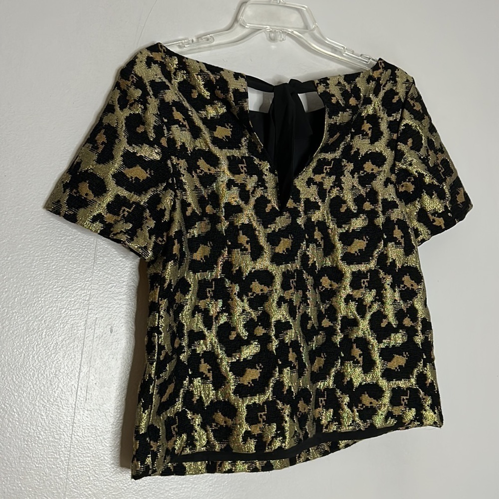 ANTHROPOLOGIE Hutch Brocade Metallic Leopard Animal Print Blouse Women’s xs - Picture 5 of 9